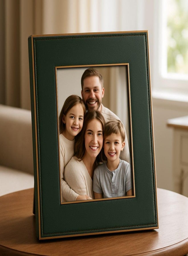 CASA BOTANICAL Dual Tone Hand Crafted Faux Leather Photo Frame Tabletop Decor for Home and Office| Perfect Birthday or Anniversary Gift Size: 8×10 Inches (Inner Size 4×6.5 Inches) Stylish Decorative Picture Frame Green - Image 1